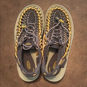 KEEN Gray and Yellow Sandals with Toe Protection. Great condition